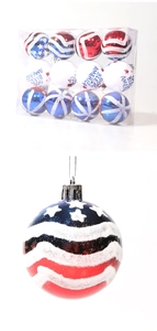 Détail macro de boules de décoration patriotiques peintes à la main, lot de 12 pièces