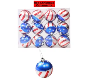 Detail of hand-painted Christmas balls with American flag stars and red stripes patterns