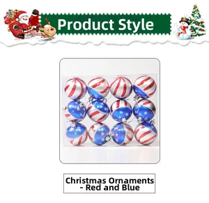 Détail de 12 boules de Noël au motif drapeau américain dans leur boîte de présentation
