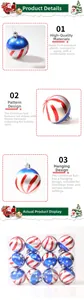 Detail of red white and blue Christmas balls with stars and stripes for holiday decor