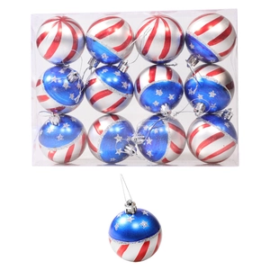 American Flag Christmas Balls Plastic Stars And Stripes Red White Blue Glitter Hanging Ornaments Patriotic Holiday Decor