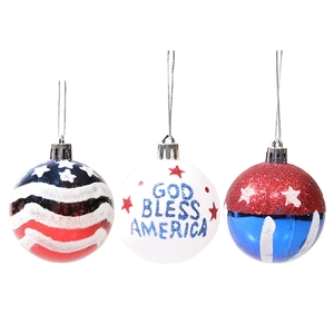Lot de 3 boules patriotiques USA avec motifs étoiles rayures et texte God Bless America