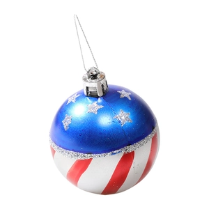 American flag themed Christmas ball with blue stars and red white stripes ornament