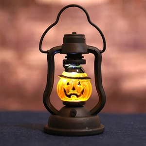 Retro Halloween lantern with glowing pumpkin bulb and hanging handle for party decor