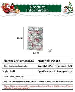 Detail of 6-pack hand-painted Christmas balls in red, green, and silver with snowflakes
