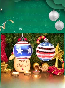 Detail of red white and blue glitter Christmas balls with stars and stripes pattern