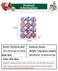 Detailed size specifications for 12-piece American flag themed decorative balls set