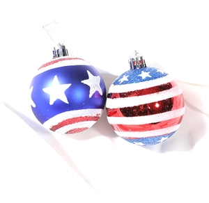 Detail of USA Independence Day hanging balls with red stripes and blue star patterns