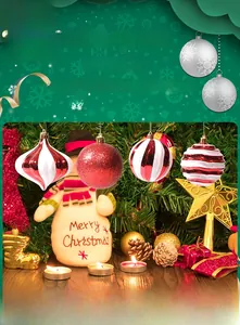 Detail of red and white Christmas ball ornaments with striped and glitter textures
