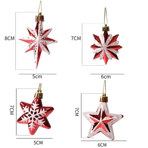 Set of red and white glittery Christmas star ornaments in various shapes and sizes