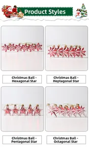 Detail of red and white assorted star Christmas tree ornaments with glitter in packaging