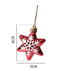 Red star Christmas ornament with white glitter snowflake and dimensions 6cm x 5cm