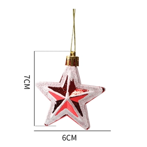 Detail view of 7cm red and white glitter Christmas star ornament with dimensions