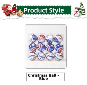 Close-up of 12-piece patriotic Christmas balls with God Bless America stars and stripes design