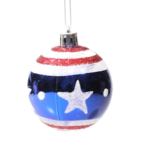 Detail of Independence Day Christmas ball with red white stripes and blue starry band