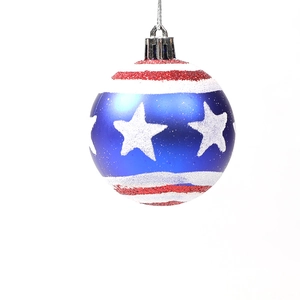 Independence Day hanging plastic ball ornament with stars and glittery stripes