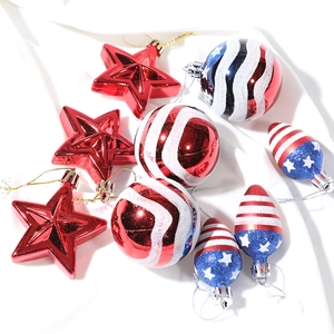 Independence Day patriotic ornaments set with red stars and striped plastic globes
