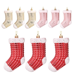 Christmas Stocking Hanging Ornaments Plastic Electroplated Grid Pattern Glitter Holiday Tree Decorations Metallic Finish