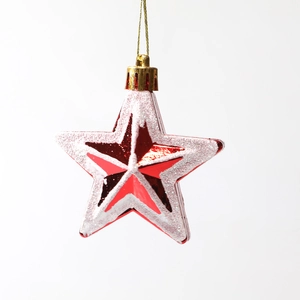 Red and silver glitter star Christmas tree ornament with golden string for festive holiday decor
