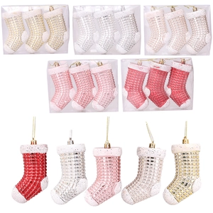 Set of 3 electroplated Christmas stocking ornaments in multiple colors with hanging strings