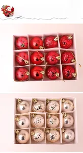 Detail of 12PCS Christmas ball set with red and champagne matte and glitter finishes
