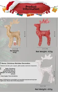 Three 40cm glittery iron reindeer decorations in gold, red, and white with LED lights