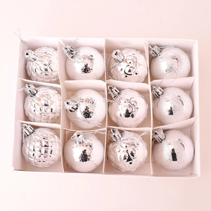 Set of 12 silver 5cm Christmas ball ornaments with textured matte and glitter finishes