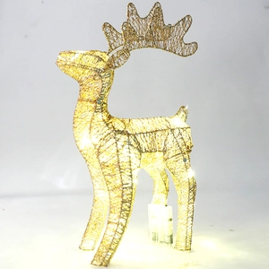 Golden 40cm LED reindeer Christmas decoration with glitter finish and warm lighting