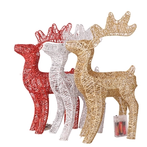 Three-piece set of 40cm glowing metal Christmas reindeer decorations in gold, silver and red