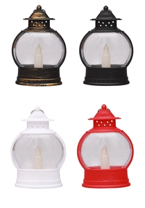 Detailoverzicht van vier kleuren mini vintage LED-lantaarns met handige ophangringen