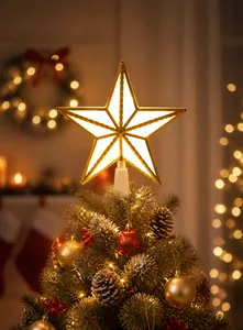 Warmweiße leuchtende Weihnachtsbaumspitze Stern mit Batteriebox und konischer Halterung