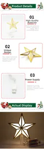 Detailed view of white Christmas tree star topper with dual USB and battery power modes