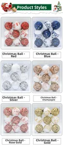 Detail view of 9-piece Christmas ball set with hollow-out patterns and glitter finish