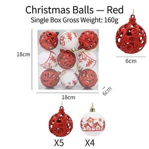Detalle de 9 bolas de Navidad de 6cm rojas y blancas en caja transparente