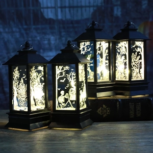Lanterne LED d'Halloween Vintage Avec Motifs de Citrouille Squelette Sorcière Lumière Décorative Suspendue Rétro pour Fête Maison