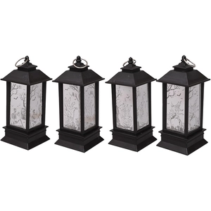 Lot de quatre lanternes LED d'Halloween avec motifs de citrouille et sorcière pour décor