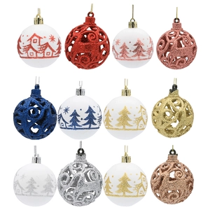 Adornos de Bolas de Navidad Calado Pintado Brillo Árbol de Navidad Decoraciones Colgantes Para Hogar Fiesta Año Nuevo