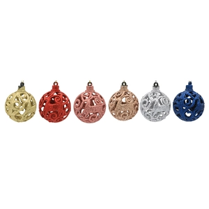 Set de 6 bolas de Navidad caladas con purpurina y diseño de renos para árbol