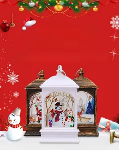 Detailopname van kerst-LED-lantaarns met ontwerpen van sneeuwpoppen en de kerstman