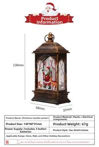 Specificaties kerstlantaarn met afmetingen 130x68x37mm en informatie over batterij