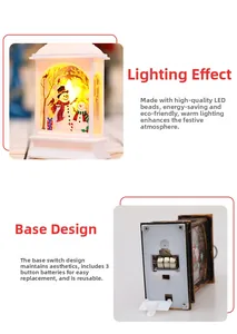 Detail van de LED kerstlantaarn met warme verlichting en batterijvak aan de onderkant