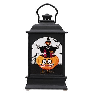 Halloween LED lantern featuring pumpkin scarecrow illustration and Happy Halloween text
