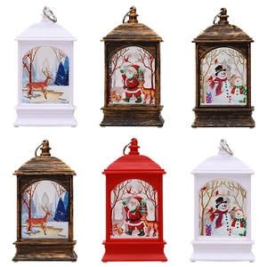 Kerst LED Decoratieve Windlantaarn Retro Handheld Nachtlampje Kerstman Sneeuwpop Hert Gedrukt Hangend Ornament Voor Thuisfeest Decoratie