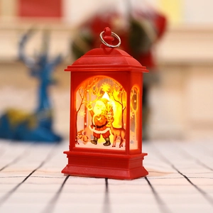 Rode Kerst LED lantaarn met Kerstman en eland, warme sfeerverlichting voor op de tafel