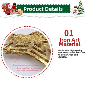 Close-up of golden iron star Christmas tree topper with glitter hollow design
