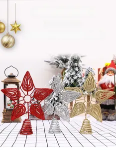 Detailed trio of hollow glittering Christmas tree star toppers in gold silver and red