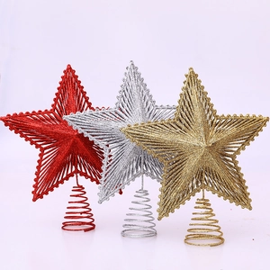Lot de trois étoiles scintillantes pour sapin de Noël en rouge, doré et argenté