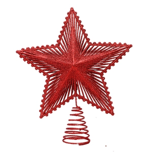 Cime de sapin de Noël en forme d'étoile rouge pailletée avec un design radial ajouré