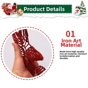 Detail of red glitter iron star tree topper with durable spiral spring base mount