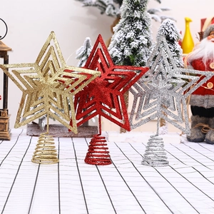 Golden red and silver glitter star tree toppers with spring base for Christmas tree